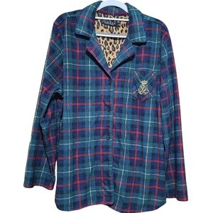 Lauren Ralph Lauren Black Label Womens XL Button Pajama Long Sleeve Shirt Plaid